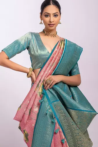 Kalamkari Zari Tussar Saree