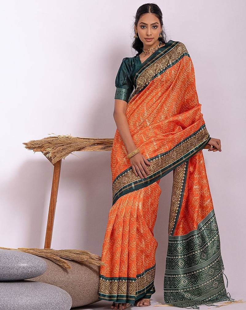 Floral Zari Tussar Saree