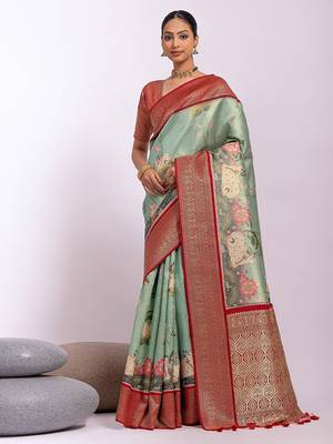 Kalamkari Zari Art Silk Tussar Saree 1
