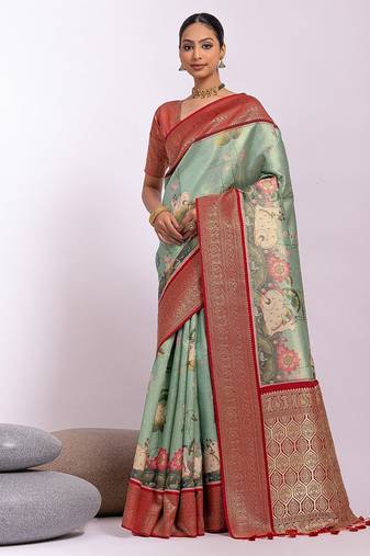 Kalamkari Zari Art Silk Tussar Saree