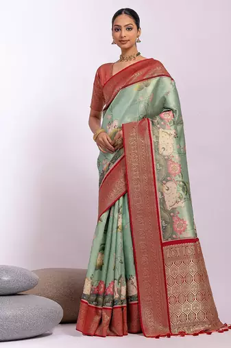 Kalamkari Zari Art Silk Tussar Saree