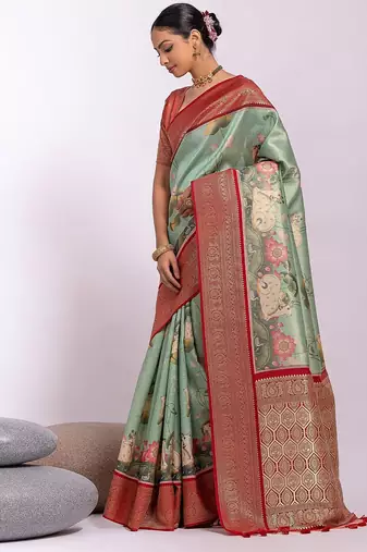 Kalamkari Zari Art Silk Tussar Saree