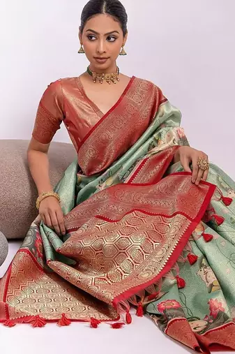 Kalamkari Zari Art Silk Tussar Saree