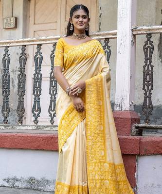 Woven Design Warli Printed Bhagalpuri Saree With Tassles 1