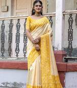 Woven Design Warli Printed Bhagalpuri Saree With Tassles