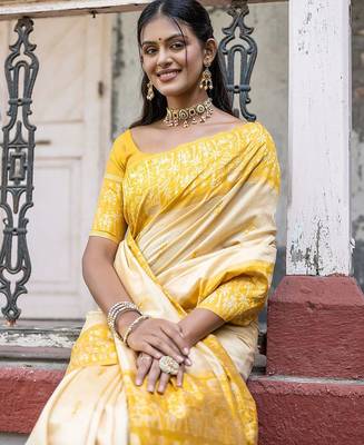Woven Design Warli Printed Bhagalpuri Saree With Tassles 3
