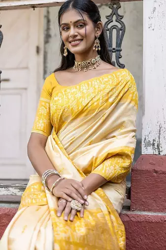 Woven Design Warli Printed Bhagalpuri Saree With Tassles