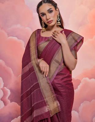 Woven Design Zari Pure Cotton Bandhani Saree 3