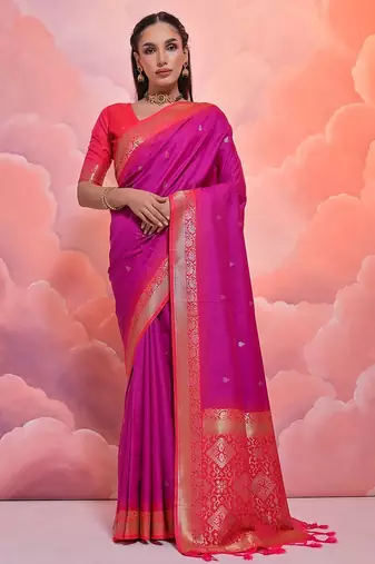 Ethnic Motifs Ethnic Motifs Zari Banarasi Saree With Tassels
