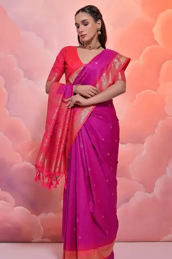 Ethnic Motifs Ethnic Motifs Zari Banarasi Saree With Tassels