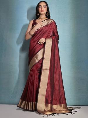 Checked Zari Bhagalpuri Saree With Tassels 1
