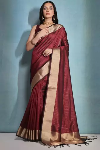Checked Zari Bhagalpuri Saree With Tassels