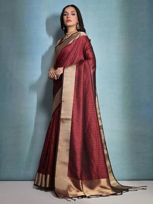 Checked Zari Bhagalpuri Saree With Tassels 2