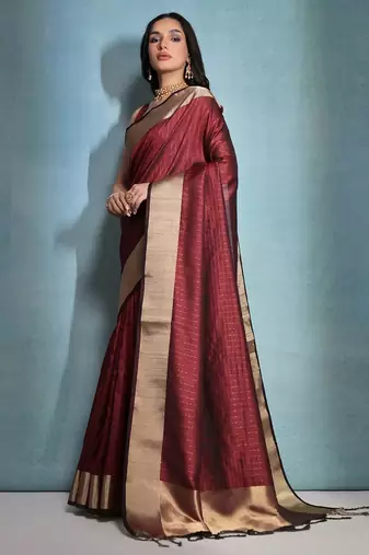 Checked Zari Bhagalpuri Saree With Tassels