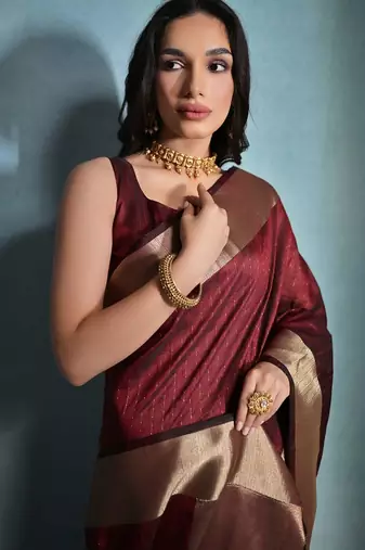Checked Zari Bhagalpuri Saree With Tassels