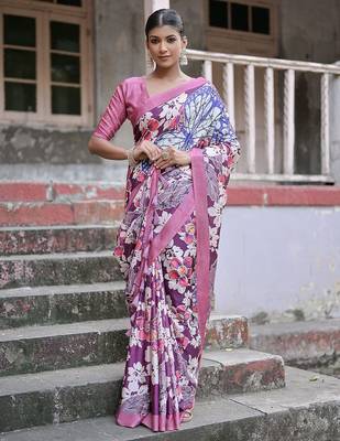 Floral Printed Zari Jamdani Saree With Tassels 2