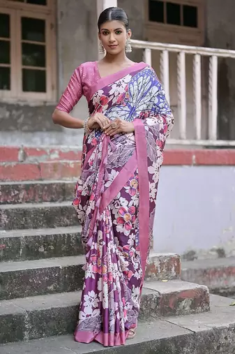 Floral Printed Zari Jamdani Saree With Tassels