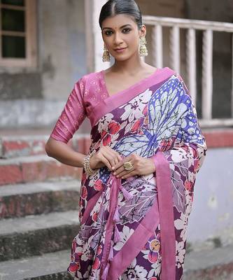 Floral Printed Zari Jamdani Saree With Tassels 3