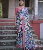 Floral Printed Zari Jamdani Saree With Tassels