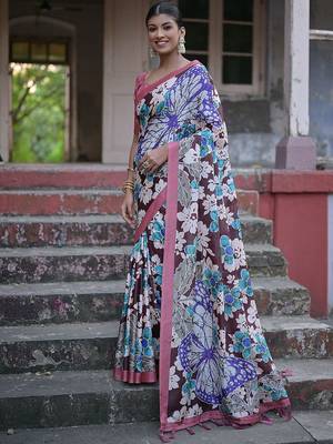 Floral Printed Zari Jamdani Saree With Tassels 2
