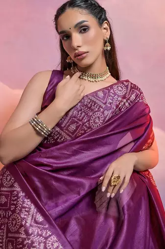 Kalamkari Woven Design Bhagalpuri Saree