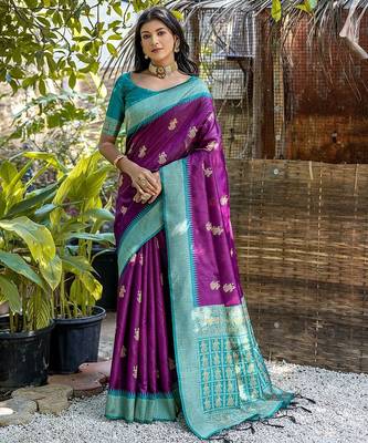 Woven Design Ethnic Motifs Zari Tussar Saree 1