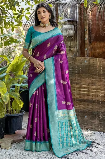 Woven Design Ethnic Motifs Zari Tussar Saree
