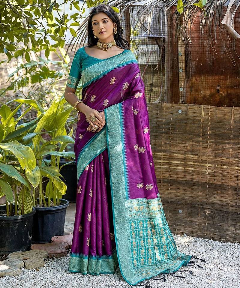 Woven Design Ethnic Motifs Zari Tussar Saree