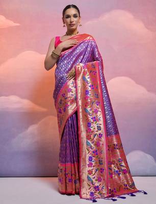 Woven Design Ethnic Motifs Zari Paithani Saree 1