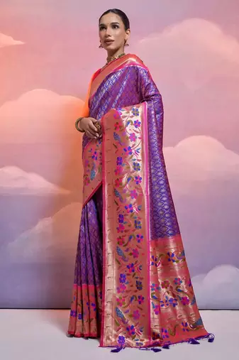 Woven Design Ethnic Motifs Zari Paithani Saree