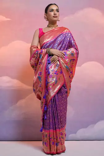 Woven Design Ethnic Motifs Zari Paithani Saree
