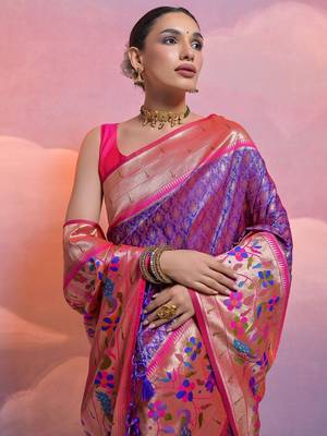 Woven Design Ethnic Motifs Zari Paithani Saree 4