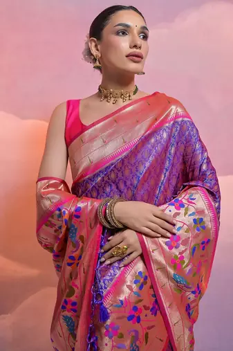Woven Design Ethnic Motifs Zari Paithani Saree