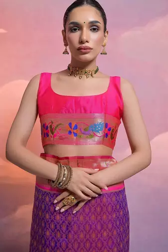 Woven Design Ethnic Motifs Zari Paithani Saree