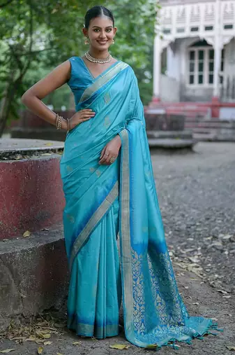 Ethnic Motifs Woven Design Zari Banarasi Saree