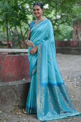 Ethnic Motifs Woven Design Zari Banarasi Saree
