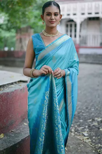 Ethnic Motifs Woven Design Zari Banarasi Saree