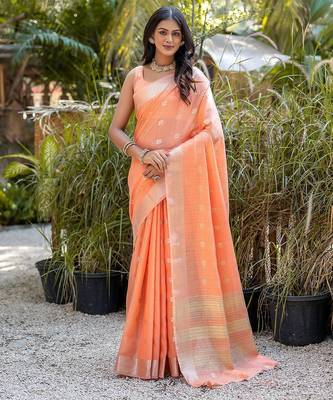 Ethnic Motifs Woven Design Zari Pure Cotton Taant Saree 1