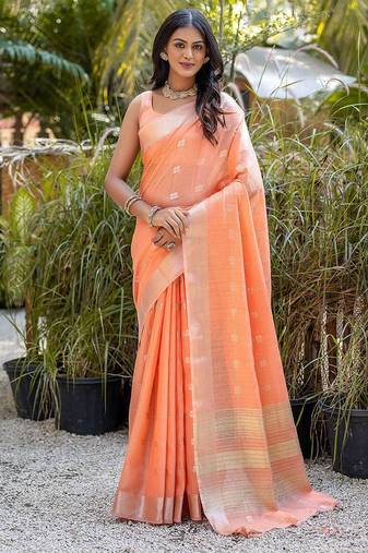 Ethnic Motifs Woven Design Zari Pure Cotton Taant Saree