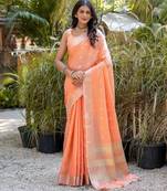 Ethnic Motifs Woven Design Zari Pure Cotton Taant Saree