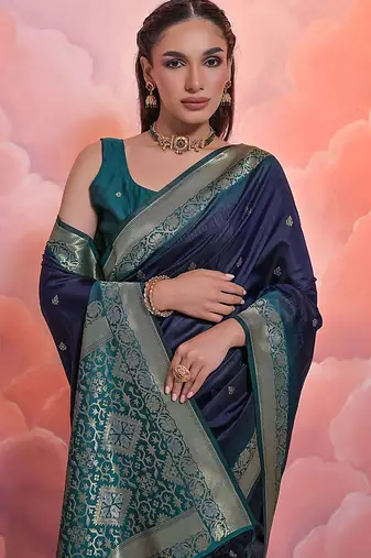 Ethnic Motifs Woven Design Zari Banarasi Saree
