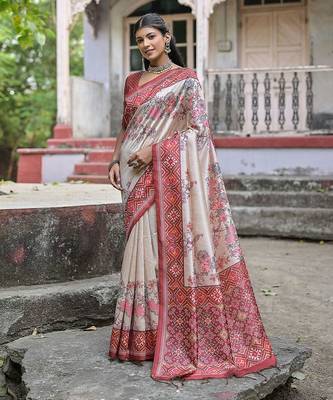 Floral Printed Tussar Saree 1