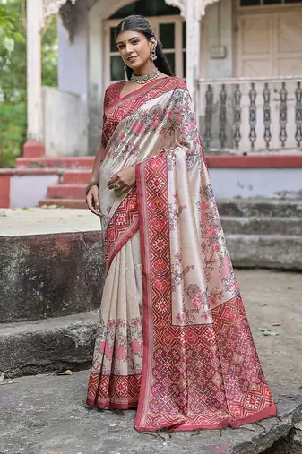Floral Printed Tussar Saree