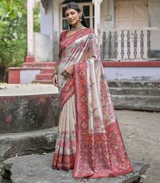 Floral Printed Tussar Saree