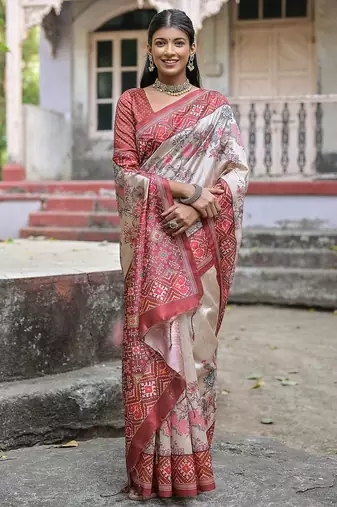 Floral Printed Tussar Saree
