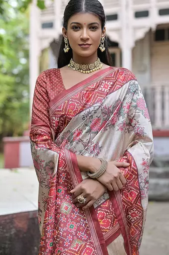Floral Printed Tussar Saree