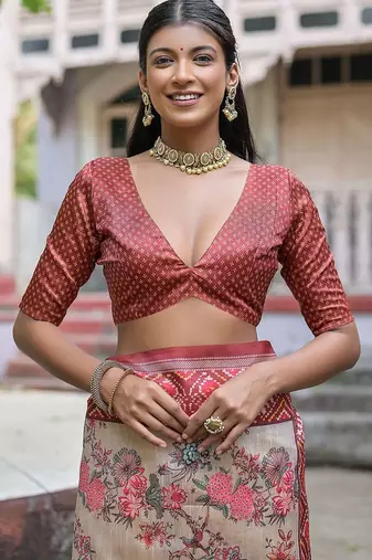 Floral Printed Tussar Saree