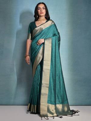 Striped Zari Bhagalpuri Saree With Tassles 1