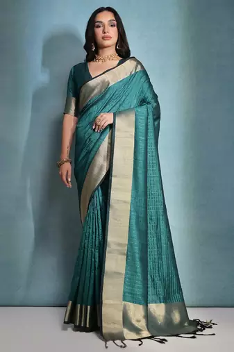 Striped Zari Bhagalpuri Saree With Tassles