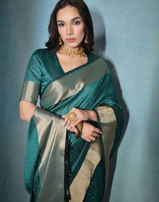 Striped Zari Bhagalpuri Saree With Tassles 3